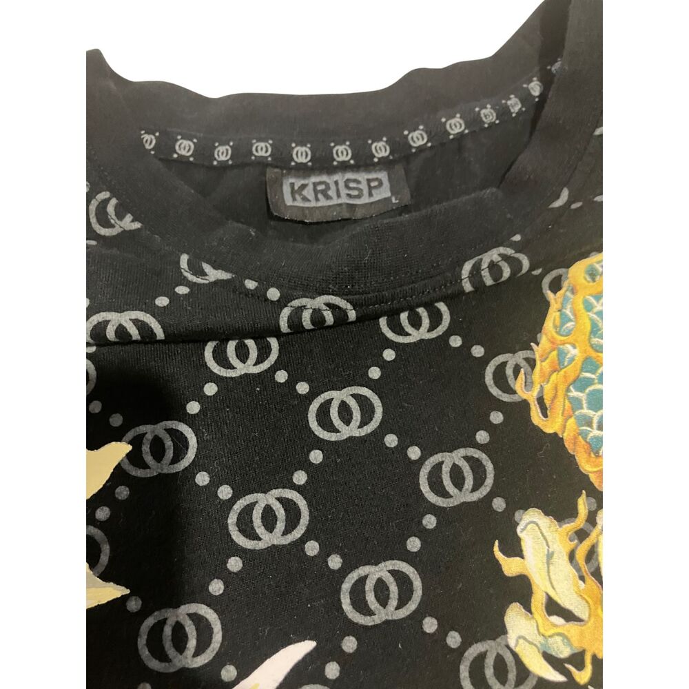 KRISP Designer T-Shirt Black with Golden Dragon & Lily Print - Picture 6 of 8